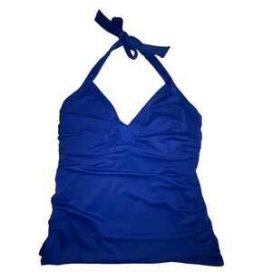 Athleta Tara Halter Tankini Swim Top Blue Underwire Twist Front Swimsuit 36 B/C